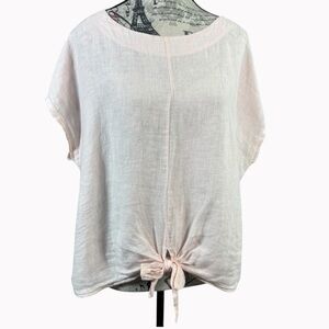 CHARLIE B Italian craftsmanship Blush Linen Tie-Front Blouse Size L